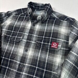 Wolverine Mens Flannel Shirt Medium Gray Black Plaid Cotton Workwear Button Up